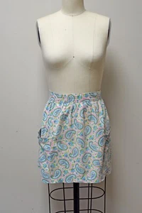 Vintage Handmade Homemade Half Apron Blue Pink Green Paisley Print - Picture 1 of 2