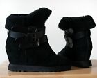 Ash Yes Concealed Wedge Boots Size 5 Black Suede, Shearling Lined Worn Once