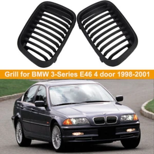 Matte Black Kidney Grille Grill for BMW 98-2001 E46 320i 323i 325i 328i 330i 4D - Picture 1 of 7