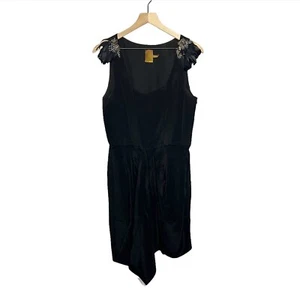 Ali Ro Silk Feather Embellished Drape Sleeveless Dress Women's Size 12 Black - Picture 1 of 7