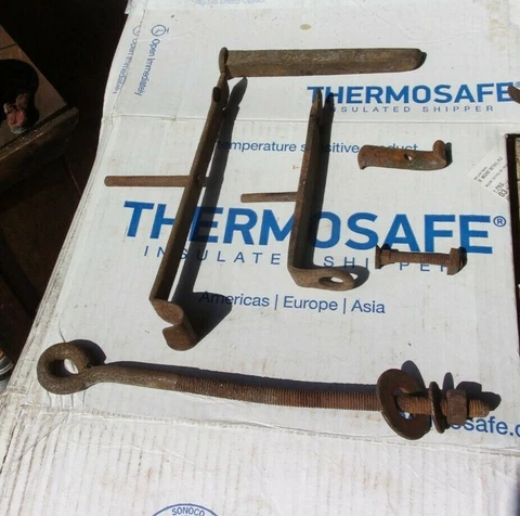LOT HAND MADE FARM ANTIQUE BARN HARDWARE.SLIDE LATCH, EYE BOLT, WALL HOOK, EXT Cover