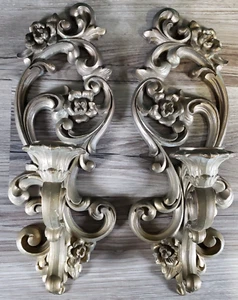 VTG HOMCO Gold Wall Sconce Candle Holder SET OF 2 #4118 COTTAGE CORE HOLLYWOOD - Picture 1 of 19