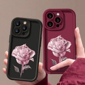 Coque en Silicone Fleur de Rose pour iPhone 16 15 14 13 Pro Max 12 11 XS XR 8 7 - Picture 1 of 21