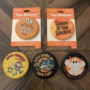 Vintage 1979-1985 Hallmark Halloween "Fun Buttons" Lot - 5 Total - Ghost/Witch++ - Bild 1 von 12