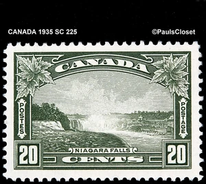 CANADA 1935 SC 225 CATARATAS DEL NIAGARA 20¢ VERDE OLIVA MONTADO SIN MONTAR OG MUY FINO - Imagen 1 de 2