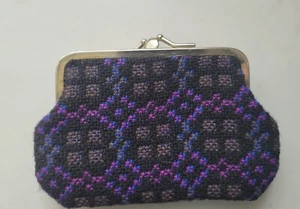 Vintage 1970s Kiss Lock Clutch, wallet Purple tweed - Picture 1 of 7