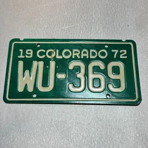 1972 Original Colorado Motorcycle License Plate Tag # WU 369 - Picture 1 of 2
