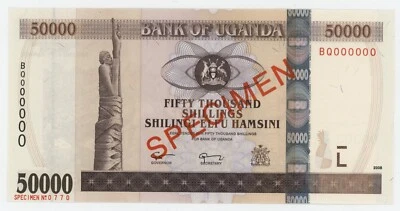 Uganda 50000 Shilingi 2008 Pick 47.s UNC Uncirculated Banknote Specimen - Image 1 of 2
