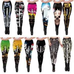 The Nightmare Before Christmas Skull Yoga Pants Halloween Women Leggings Elastic - Picture 1 of 32