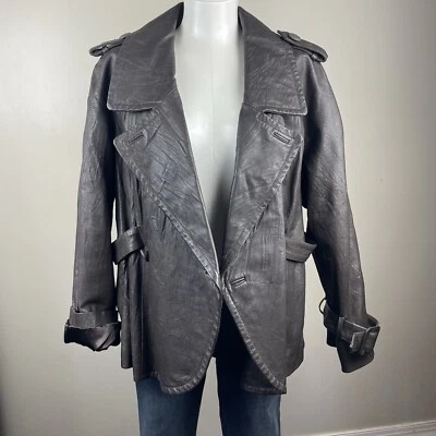 Gabardina clásica recortada de cuero suave marrón Y2K vintage talla 18/20 de Lane Bryant Foto 1 de 4