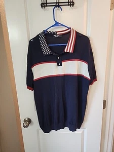 Paul Jones PJ Causal Knit Polo Shirt USA Flag Print Men's Size XL Red White Blue - Picture 1 of 11