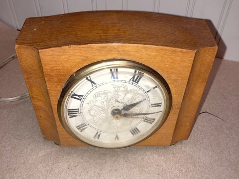 Vintage 1950’s  Westclox Solid Maple Sheraton Electric Alarm Clock Modern Parts Cover