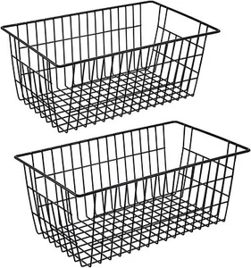 Wire Storage Baskets,with Handles, Set of 2, Black - Picture 1 of 8