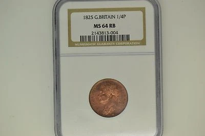 Great Britain: 1825 Farthing- NGC MS-64 RB.  Gorgeous! - Image 1 of 3