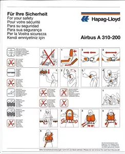 Safety Card - Hapag-Lloyd - A310 200 - our ref Style B (S4761) - Bild 1 von 1