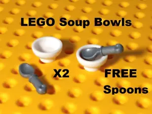 LEGO Bowls SOUP Dish Lot of 2 Plain White China FREE SPOONS Noodle Ice Cream - Picture 1 of 1