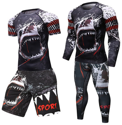 Camicia Da Uomo CODY LUNDIN SHARK BJ MMA Rash Guard Allenamento Compressione Pantaloncini Pantaloni • 18.67€