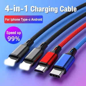 4 in 1 LED Fast Charging Cable Cell Phone Charger Cord For iPhone Type C USB - Picture 1 of 13
