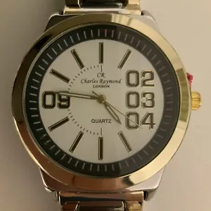 ‘Charles Raymond’ Luxury Style Large Wrist Watch Polished Silver & Gold Band - Picture 1 of 7