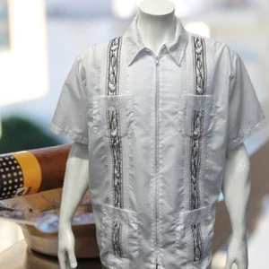 Camisa de vestir hawaiana The Genuine Haband Guayabera blanca marrón cigarro cubano XL - Imagen 1 de 10