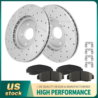 Front Drilled Disc Brake Rotors + Ceramic Pads Set for Acura CL  2001 2002 2003 - Image 1 of 4