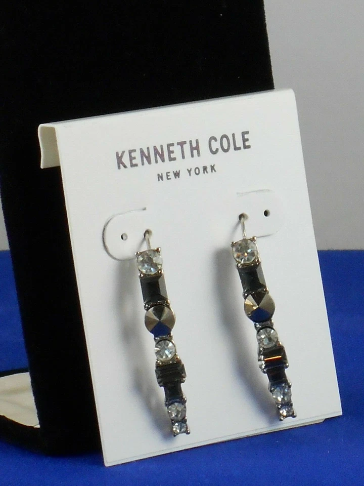 Kenneth Cole Silvertone STONE CLUSTER METALLIC Faceted Set Stone Linear Earrings - Image 1 of 1