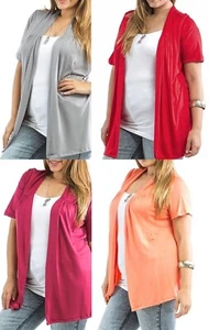 Short Sleeve Shrug Open Front Cardigan Cover-Up Plus Top Solid Colors - Picture 1 of 13