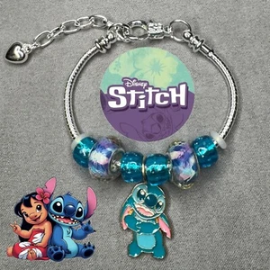 STITCH (Lilo & Stitch) 3mm Silver Snake Chain Enamel Charm Bracelet Gift ✨ NEW - Picture 1 of 8