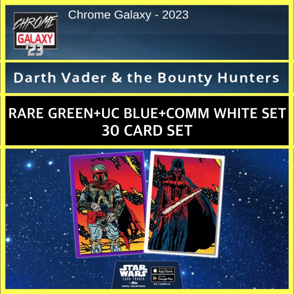 DARTH VADER & BOUNTY HUNTERS RARE+UNC+CM 30 CARD SET-TOPPS STAR WARS CARD TRADER - Image 1 of 1