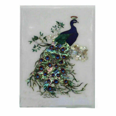 18" White Marble Table Top coffee Center Inlay Malachite wall decor peacock - Image 1 of 4