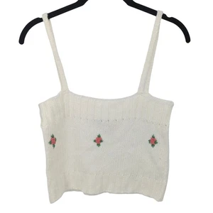 Cottagecore Strick Top Damen Medium weiß rose bestickt cropped zierlich feminin - Bild 1 von 8