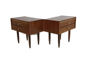 coppia comodini funky legno fine tavolini camera da letto armadi retrò vintage marrone - Foto 1 di 12