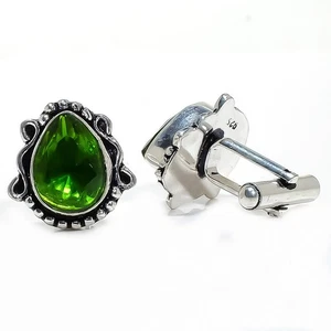 Tsavorite Quartz Gemstone Silver Plated Jewelry Cufflink Men's T2438 LCF-89 - Picture 1 of 5
