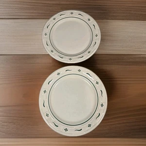 SET OF 2 Longaberger Pottery Woven Traditions Heritage Green Salad Bread Plate 7 - Picture 1 of 7