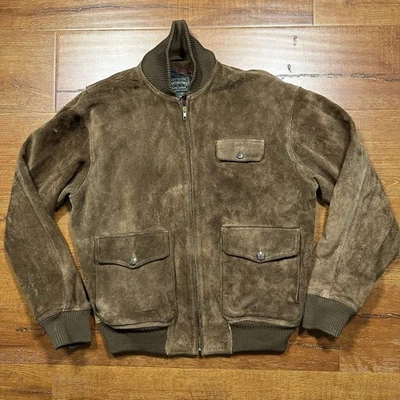 Chaqueta Bomber Ralph Lauren Polo Country Cuero Gamuza De Colección Para Hombres M Marrón Retro Foto 1 de 4