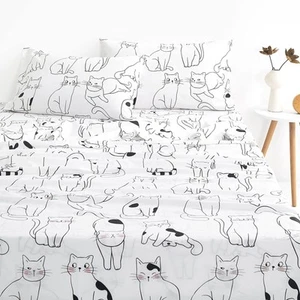 - Cats Bed Sheets, 100% Cotton, 4-Piece Sheet Set, Cute Cat Kitty Kitten Anim... - Picture 1 of 7
