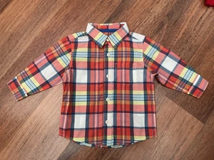 Boys OSH KOSH Shirt Red White Orange Checked Cotton Shirt Age 18 Months VGC - Picture 1 of 3