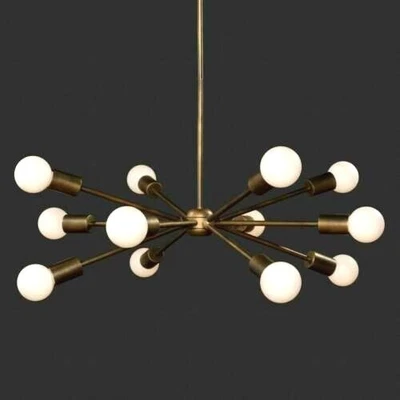 12 Arm Mid Century Style Antique Brass Sputnik Chandelier Ceiling Royal Light - Image 1 of 4
