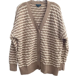 ModCloth Beige Size 1X V-Neck Cardigan A New Kind of Wave Classic Preppy Sweater - Picture 1 of 10