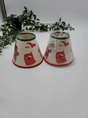 Pair(2) Darice 4"  Clip On Lamp Shade Santa & Gingerbread Men Vtg Christmas 🎄  - Image 1 of 4