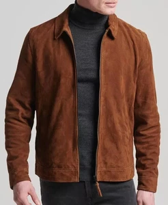 Herren Braun Reines Wildleder Leder Trucker Jacke Echtleder Westernjacke - Bild 1 von 13