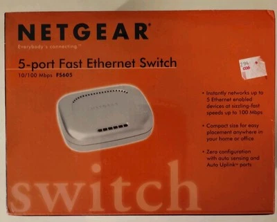 Netgear FS605 v2 Wired 5-Port Ethernet Network Switch 10/100 Mps. NEW. Fast Ship - Image 1 of 4