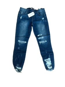 Cello Women's Cropped Skinny Jeans Mid Rise Distressed Ripped Dark Blue Size 7 - Picture 1 of 6