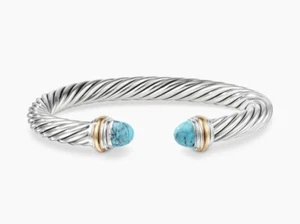D. Yurman 7mm Turquoise Cable Bracelet in Sterling Silver & 14K Yellow Gold M - Picture 1 of 3