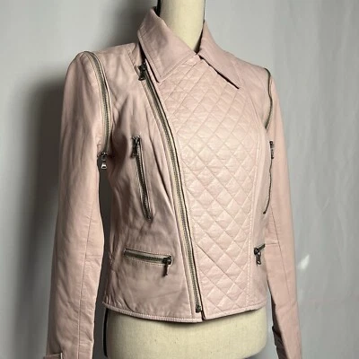 Bagatelle Rosa Claro Acolchado Convertible Piel de Cordero Cuero Chaqueta Chaleco Moto  Foto 1 de 4