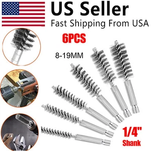 6PCS Spazzola Filo Foro Acciaio Inox Gambo 1/4" per Pulizia Trapano Elettrico - Foto 1 di 16