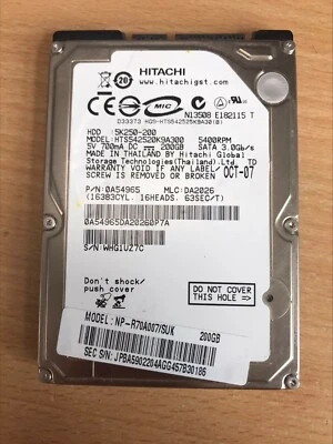 HITACHI 200GB SATA DRIVE - HTS542520K9A300 - 0A54965 - Image 1 of 4