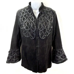 Pamela McCoy Damen Jacke S schwarz 3D Leder Y2K Whimsigoth Witchy Bell Sleeve - Bild 1 von 12