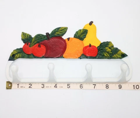 Fruit 4 Hook Key/Towel Holder Apple Orange Pear Cherry New Open Box #4082 Cover