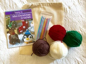 Mini Christmas CROCHET KIT - Complete with Book, Yarn & Set of Crochet Hooks - Picture 1 of 10